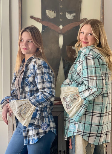 Flared Sleeve Flannel- OUTER BANKS BLUE